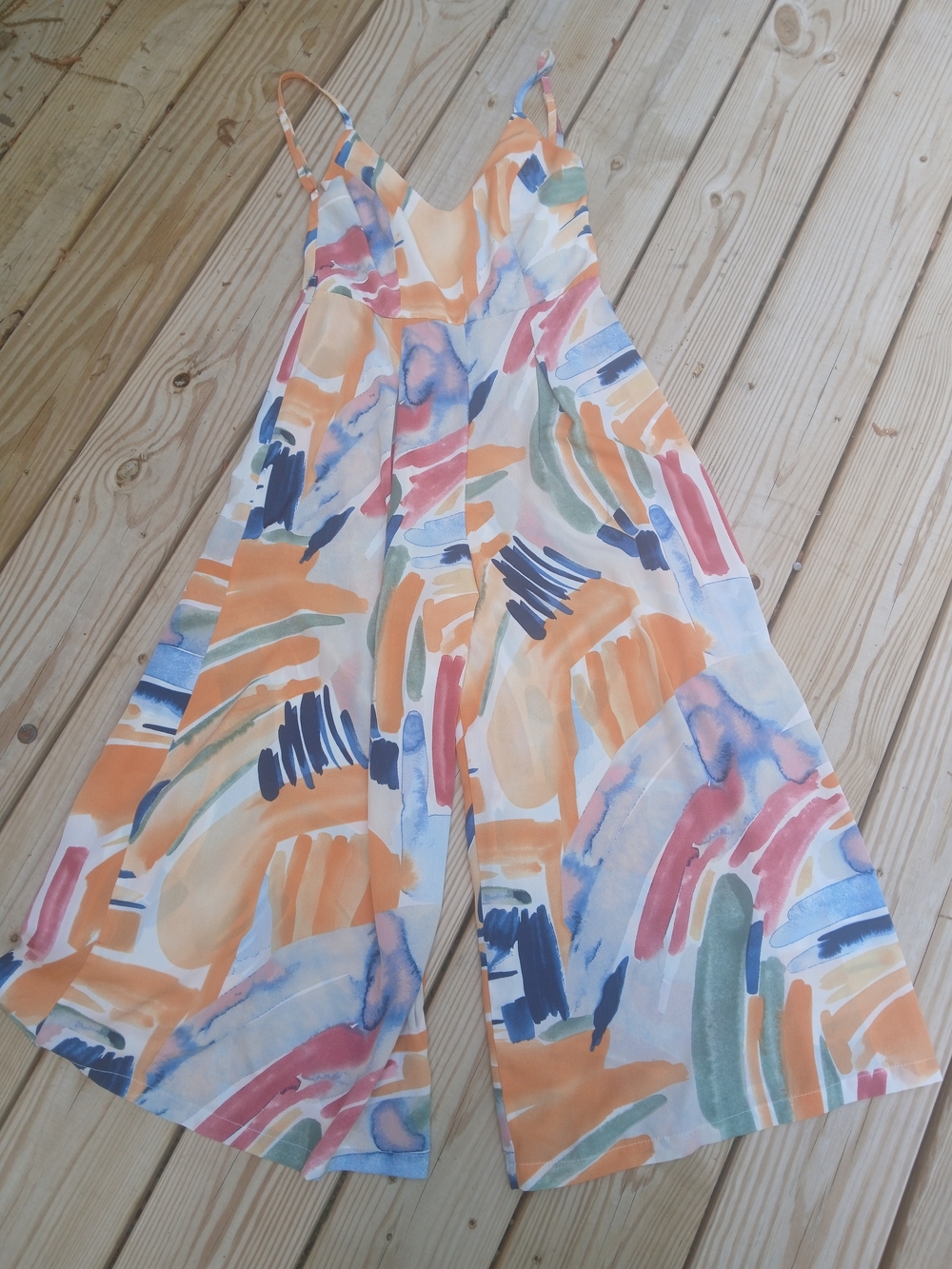 Women’s Multicolor Abstract Print Jumpsuit - Orange Accent
